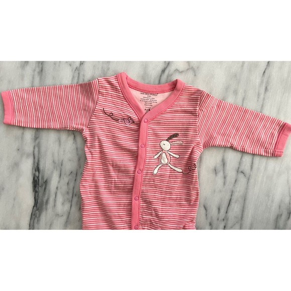 Sage Creek Organics Baby Girl’s Cotton One Piece sz 3 6M Pink Stripe Rabbit Bird - Picture 3 of 6